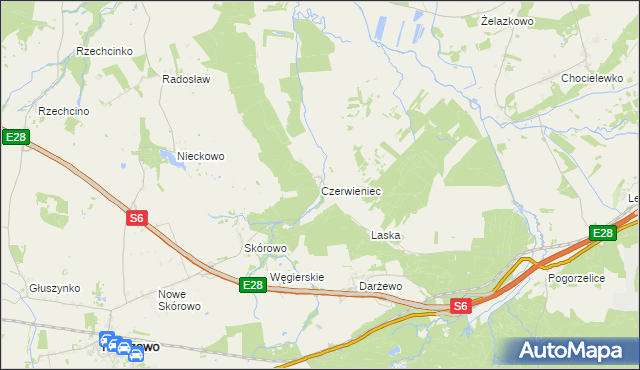 mapa Czerwieniec gmina Potęgowo, Czerwieniec gmina Potęgowo na mapie Targeo