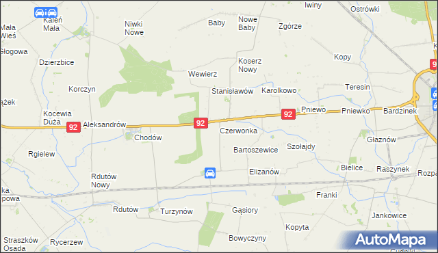 mapa Czerwonka gmina Chodów, Czerwonka gmina Chodów na mapie Targeo