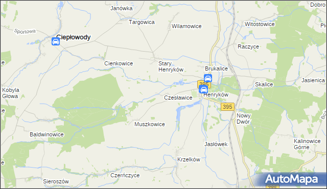 mapa Czesławice gmina Ciepłowody, Czesławice gmina Ciepłowody na mapie Targeo