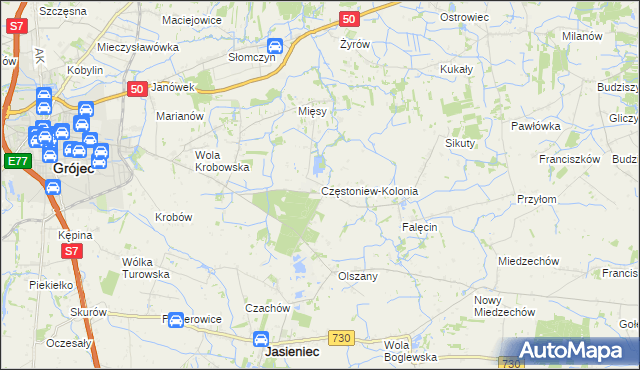 mapa Częstoniew-Kolonia, Częstoniew-Kolonia na mapie Targeo