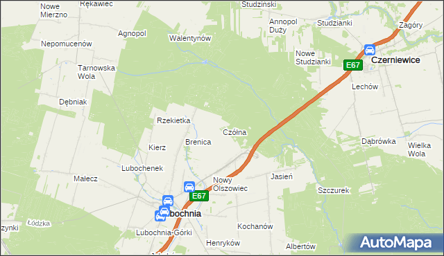 mapa Czółna gmina Lubochnia, Czółna gmina Lubochnia na mapie Targeo