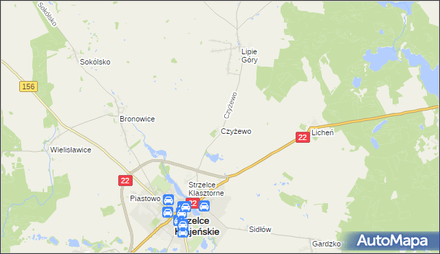 mapa Czyżewo gmina Strzelce Krajeńskie, Czyżewo gmina Strzelce Krajeńskie na mapie Targeo
