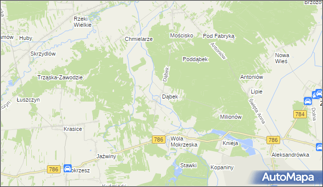 mapa Dąbek gmina Dąbrowa Zielona, Dąbek gmina Dąbrowa Zielona na mapie Targeo