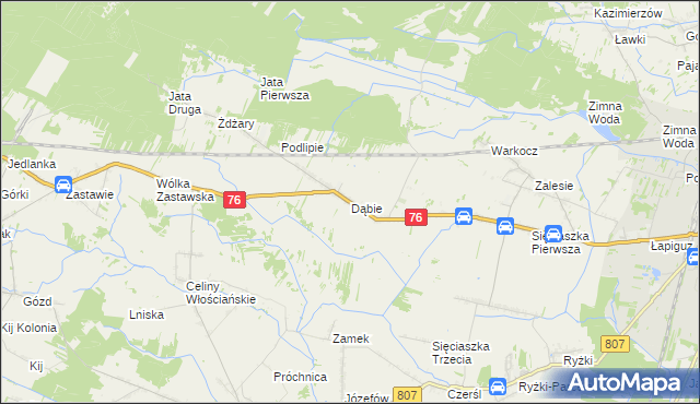 mapa Dąbie gmina Łuków, Dąbie gmina Łuków na mapie Targeo