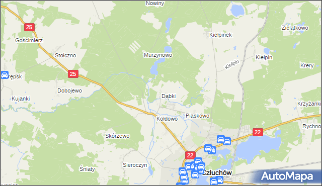 mapa Dąbki gmina Człuchów, Dąbki gmina Człuchów na mapie Targeo