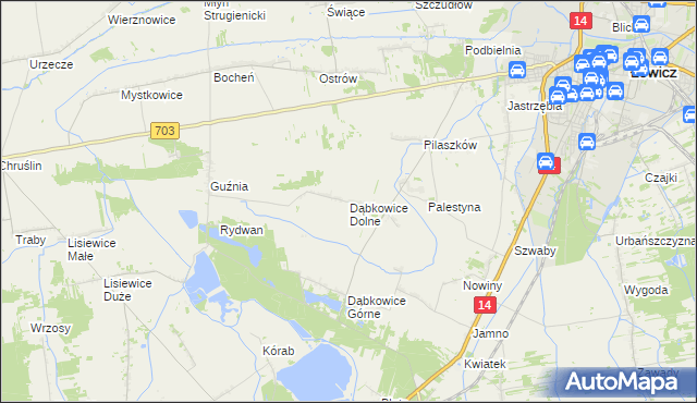 mapa Dąbkowice Dolne, Dąbkowice Dolne na mapie Targeo