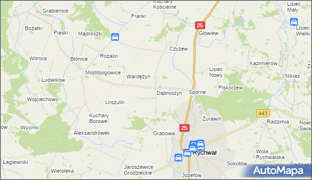 mapa Dąbroszyn gmina Rychwał, Dąbroszyn gmina Rychwał na mapie Targeo