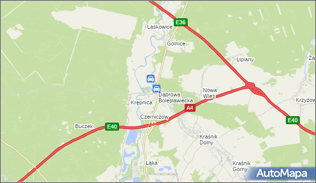 mapa Dąbrowa Bolesławiecka, Dąbrowa Bolesławiecka na mapie Targeo