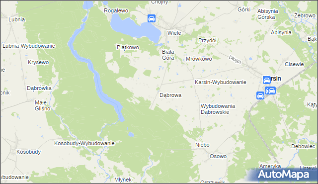 mapa Dąbrowa gmina Karsin, Dąbrowa gmina Karsin na mapie Targeo