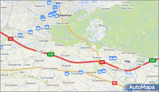 mapa Dąbrowa gmina Kłaj, Dąbrowa gmina Kłaj na mapie Targeo