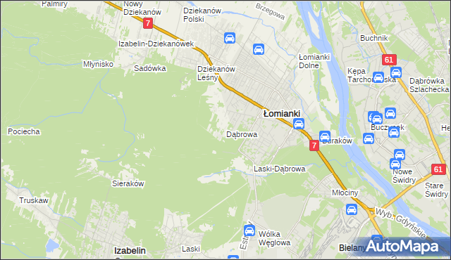 mapa Dąbrowa gmina Łomianki, Dąbrowa gmina Łomianki na mapie Targeo