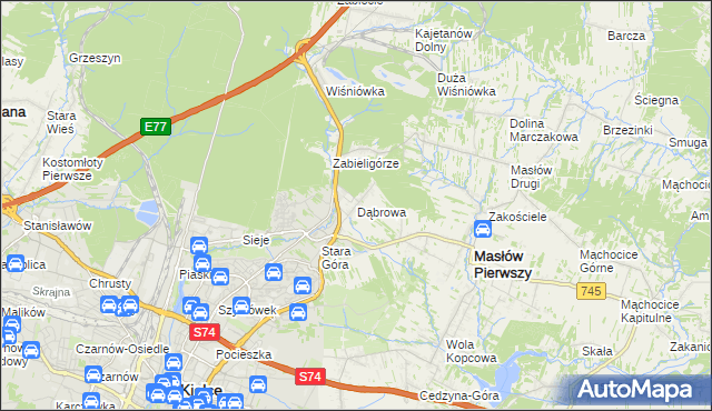 mapa Dąbrowa gmina Masłów, Dąbrowa gmina Masłów na mapie Targeo