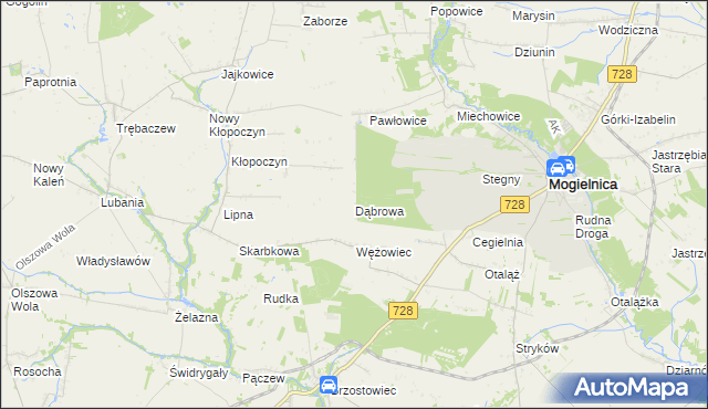 mapa Dąbrowa gmina Mogielnica, Dąbrowa gmina Mogielnica na mapie Targeo