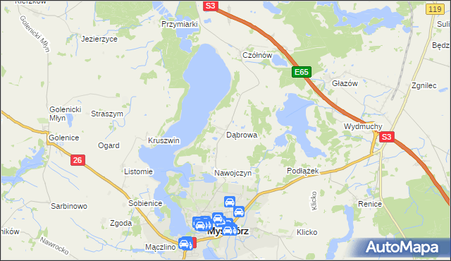 mapa Dąbrowa gmina Myślibórz, Dąbrowa gmina Myślibórz na mapie Targeo