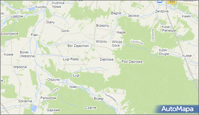 mapa Dąbrowa gmina Przystajń, Dąbrowa gmina Przystajń na mapie Targeo