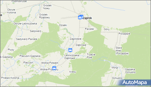 mapa Dąbrowa gmina Rząśnik, Dąbrowa gmina Rząśnik na mapie Targeo