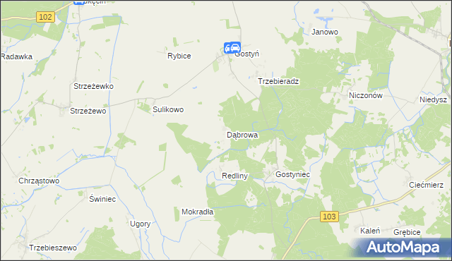 mapa Dąbrowa gmina Świerzno, Dąbrowa gmina Świerzno na mapie Targeo