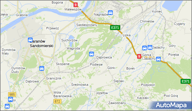 mapa Dąbrowica gmina Baranów Sandomierski, Dąbrowica gmina Baranów Sandomierski na mapie Targeo