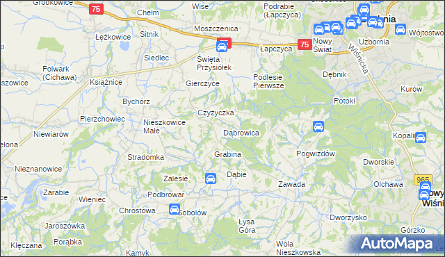 mapa Dąbrowica gmina Bochnia, Dąbrowica gmina Bochnia na mapie Targeo