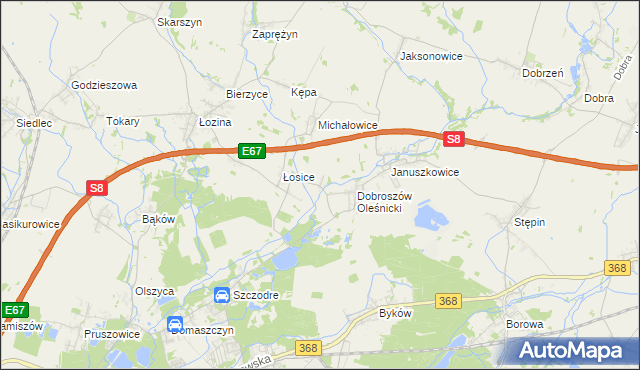 mapa Dąbrowica gmina Długołęka, Dąbrowica gmina Długołęka na mapie Targeo