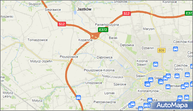 mapa Dąbrowica gmina Jastków, Dąbrowica gmina Jastków na mapie Targeo