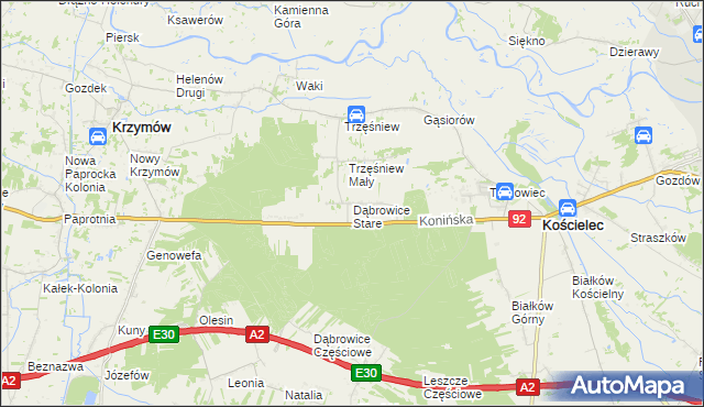 mapa Dąbrowice Stare, Dąbrowice Stare na mapie Targeo