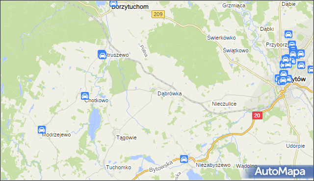 mapa Dąbrówka gmina Borzytuchom, Dąbrówka gmina Borzytuchom na mapie Targeo