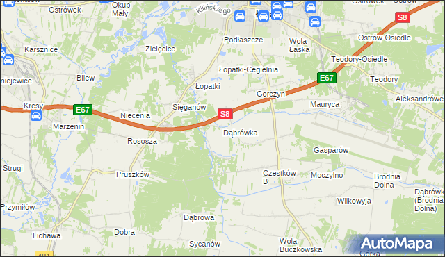mapa Dąbrówka gmina Buczek, Dąbrówka gmina Buczek na mapie Targeo