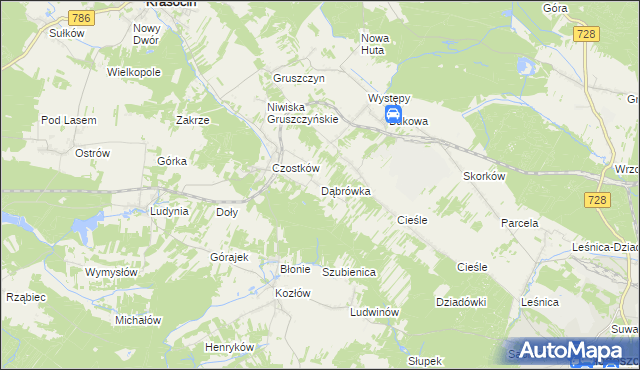 mapa Dąbrówka gmina Krasocin, Dąbrówka gmina Krasocin na mapie Targeo