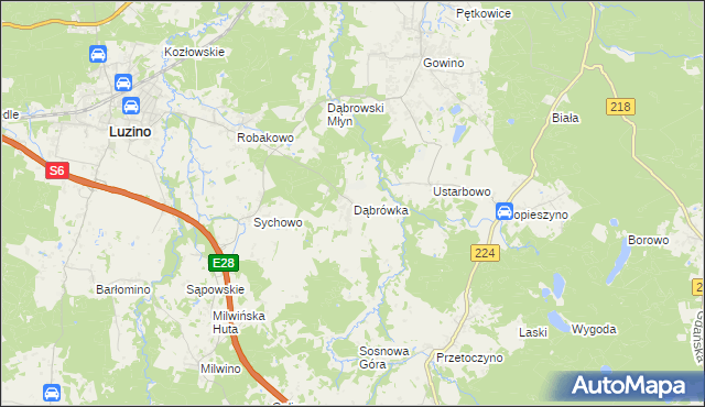 mapa Dąbrówka gmina Luzino, Dąbrówka gmina Luzino na mapie Targeo