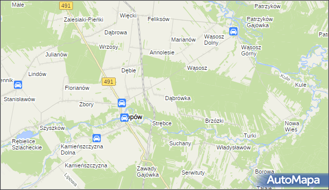 mapa Dąbrówka gmina Popów, Dąbrówka gmina Popów na mapie Targeo