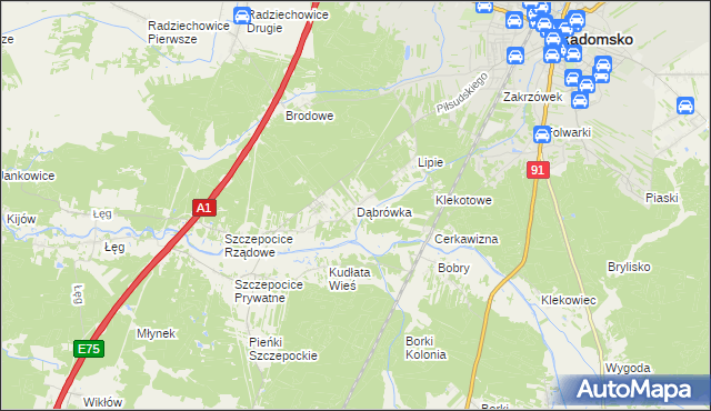 mapa Dąbrówka gmina Radomsko, Dąbrówka gmina Radomsko na mapie Targeo