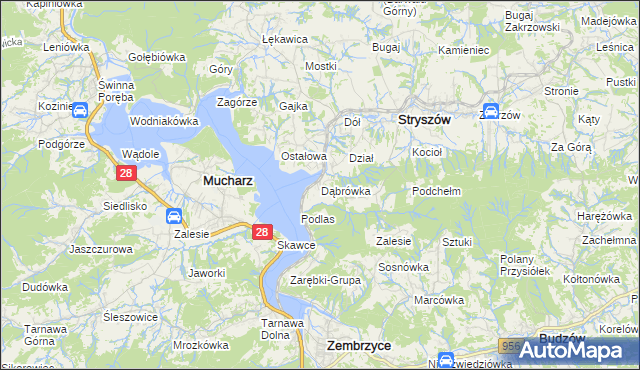 mapa Dąbrówka gmina Stryszów, Dąbrówka gmina Stryszów na mapie Targeo