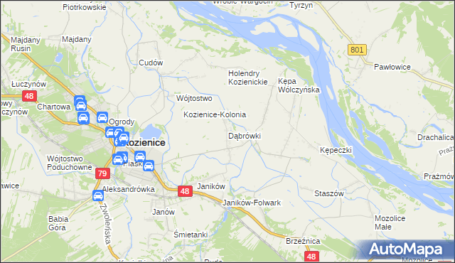 mapa Dąbrówki gmina Kozienice, Dąbrówki gmina Kozienice na mapie Targeo