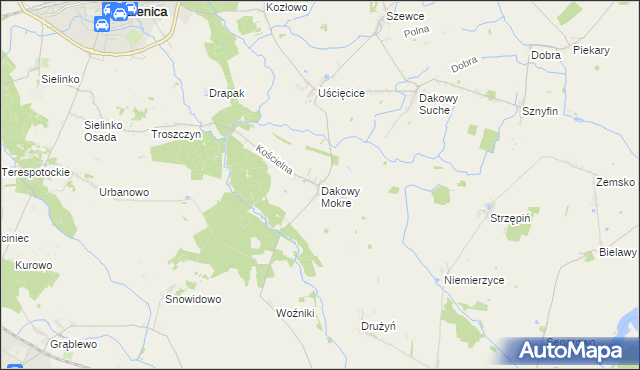 mapa Dakowy Mokre, Dakowy Mokre na mapie Targeo