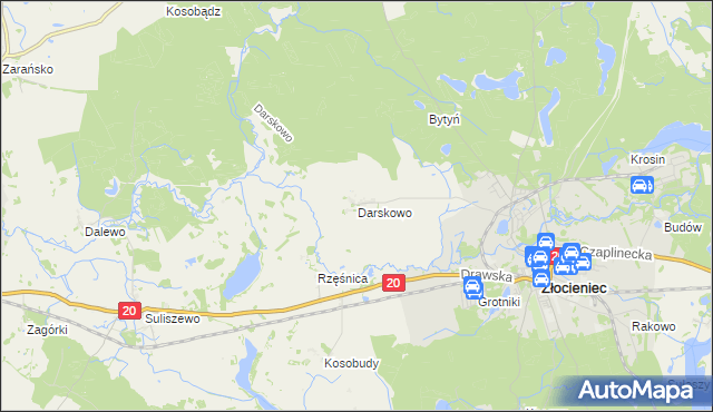 mapa Darskowo gmina Złocieniec, Darskowo gmina Złocieniec na mapie Targeo