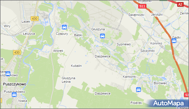 mapa Daszewice gmina Mosina, Daszewice gmina Mosina na mapie Targeo