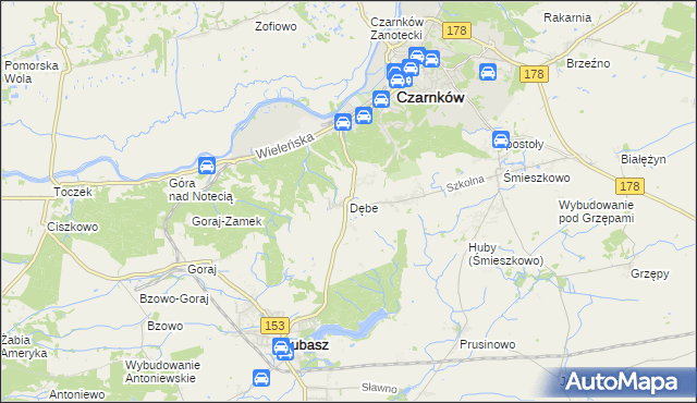 mapa Dębe gmina Lubasz, Dębe gmina Lubasz na mapie Targeo