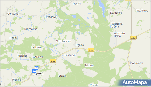 mapa Dębica gmina Rymań, Dębica gmina Rymań na mapie Targeo