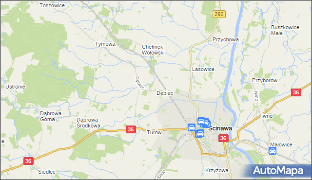 mapa Dębiec gmina Ścinawa, Dębiec gmina Ścinawa na mapie Targeo