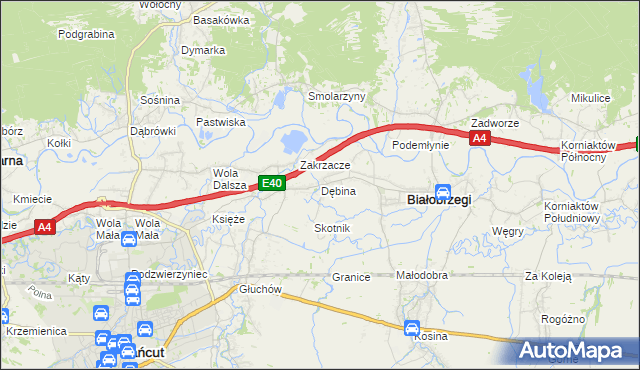 mapa Dębina gmina Białobrzegi, Dębina gmina Białobrzegi na mapie Targeo