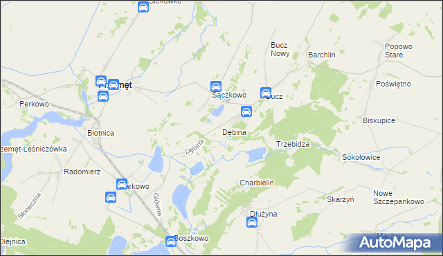 mapa Dębina gmina Przemęt, Dębina gmina Przemęt na mapie Targeo