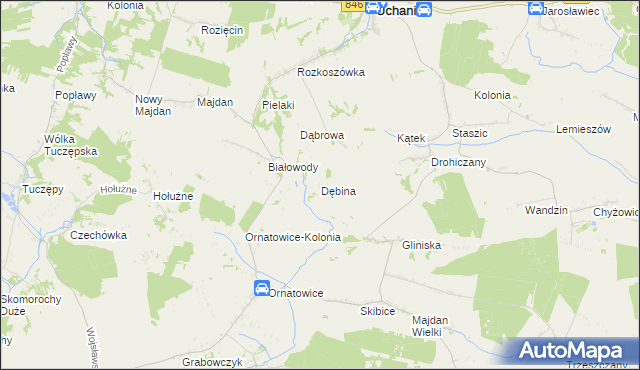 mapa Dębina gmina Uchanie, Dębina gmina Uchanie na mapie Targeo