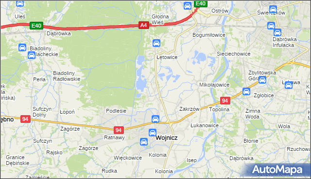 mapa Dębina Łętowska, Dębina Łętowska na mapie Targeo