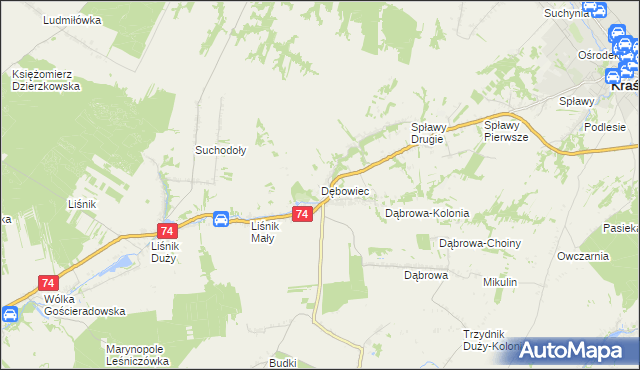 mapa Dębowiec gmina Trzydnik Duży, Dębowiec gmina Trzydnik Duży na mapie Targeo