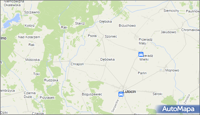 mapa Dębówka gmina Lutocin, Dębówka gmina Lutocin na mapie Targeo