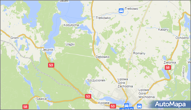 mapa Dębówko gmina Szczytno, Dębówko gmina Szczytno na mapie Targeo