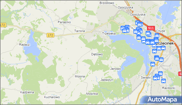 mapa Dębowo gmina Szczecinek, Dębowo gmina Szczecinek na mapie Targeo