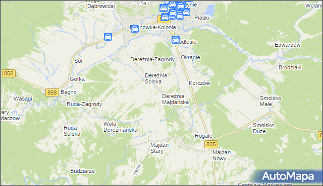 mapa Dereźnia Majdańska, Dereźnia Majdańska na mapie Targeo