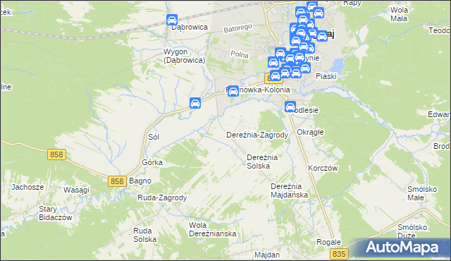 mapa Dereźnia-Zagrody, Dereźnia-Zagrody na mapie Targeo